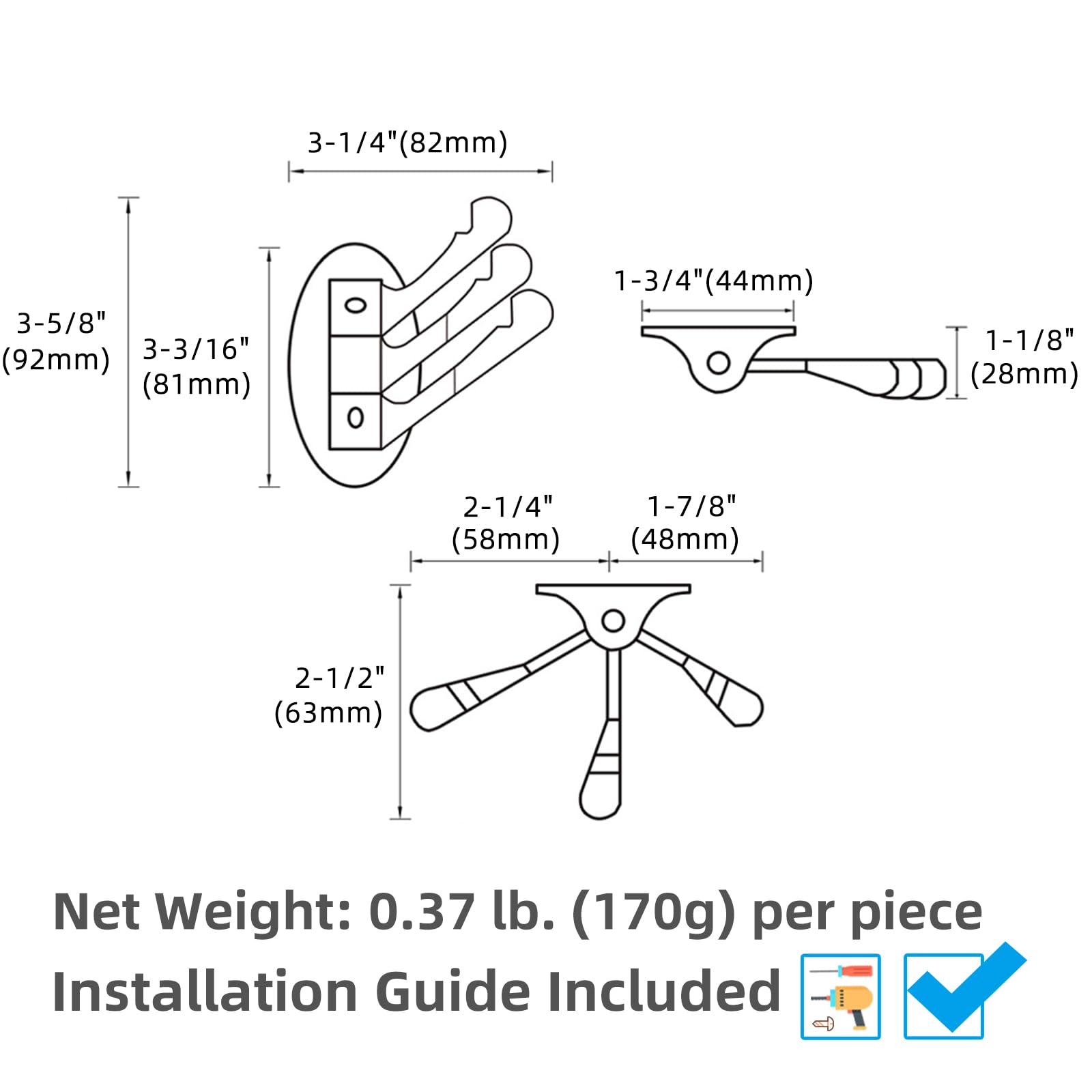 APLusee Swivel Towel Hook 2 PCS Matte Black, Metal 3 Arms Folding Robe Coat Hook, Flexible Storage Clothes Holder for Bathroom Home RV, Wall Mount