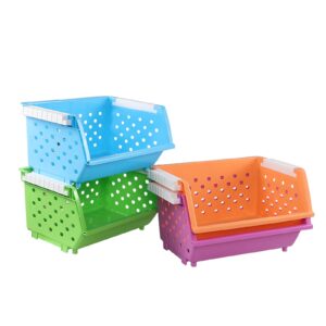 Rosebloom Plastic Stacking Baskets, Colorful Plastic Stackable Storage Basket, 4 Packs