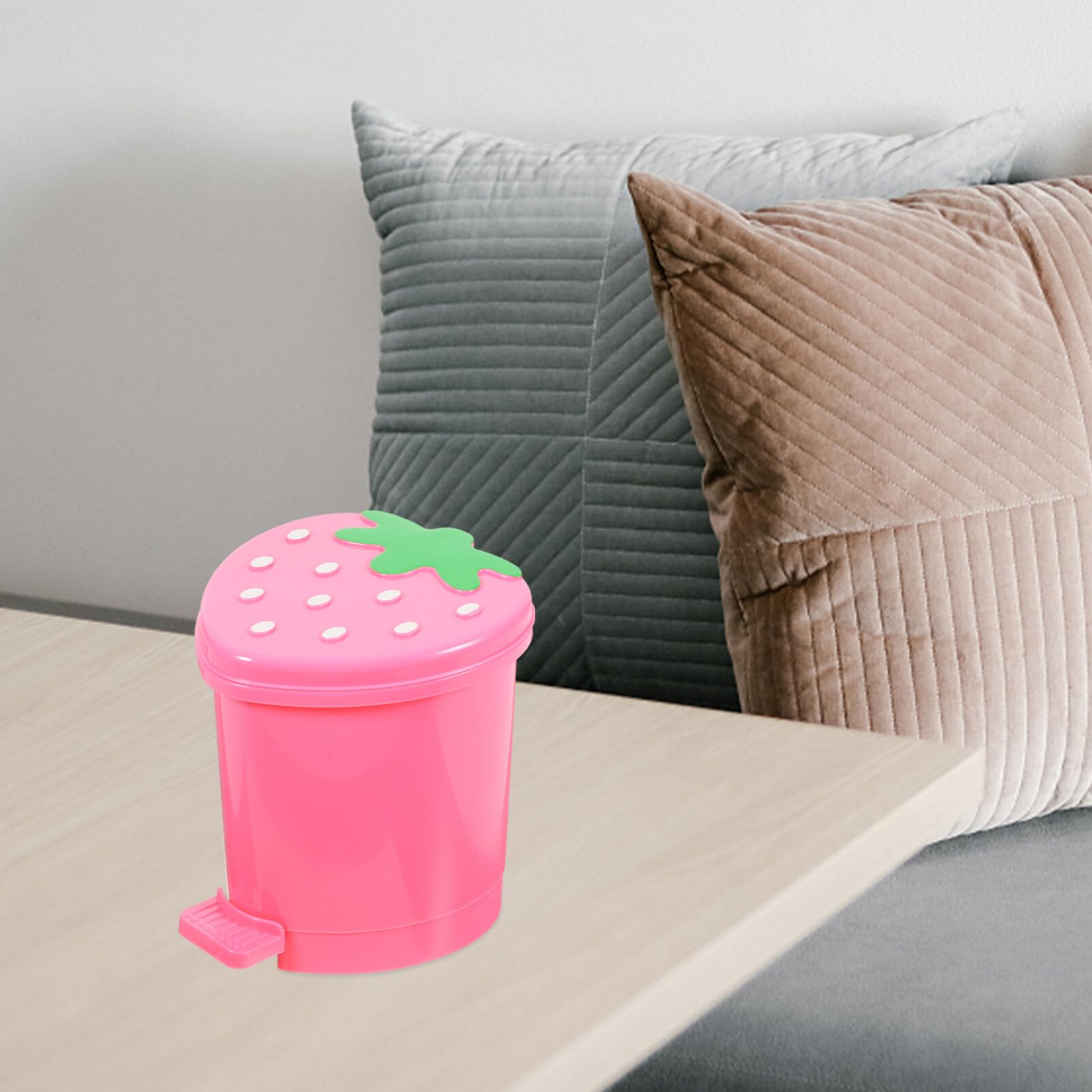 Kichvoe Strawberry Trash Can Cute Trash Can Desktop Trash Can Mini Pink Garbage Can Strawberry Countertop Wastebasket for Desk Bathroom Bedroom Kitchen Office