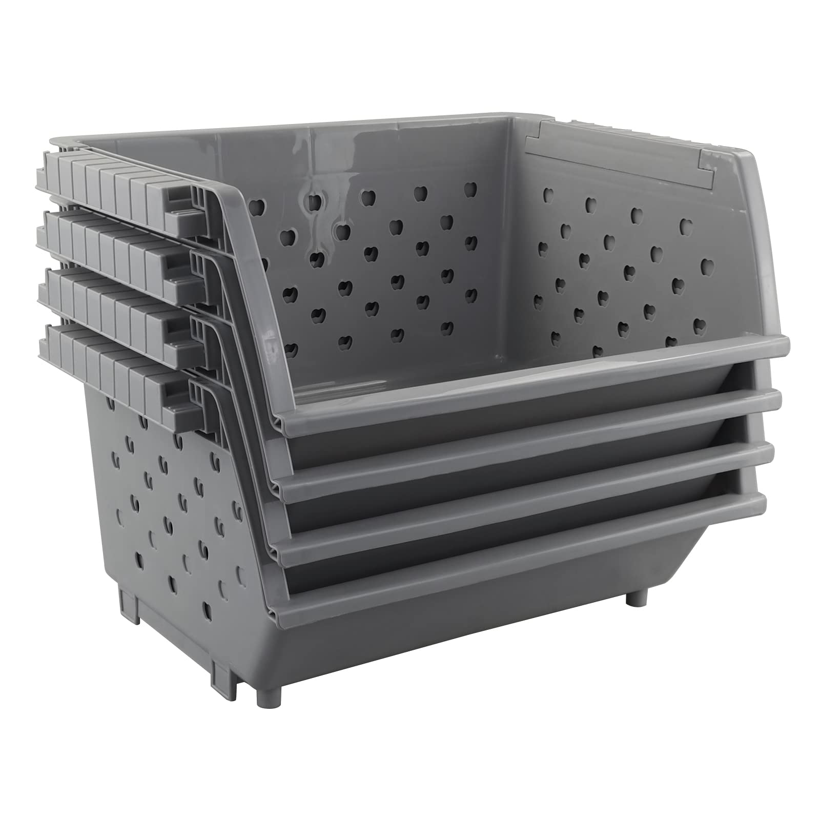 DynkoNA 4-Pack Plastic Stacking Storage Baskets, Large stackable organizer basket