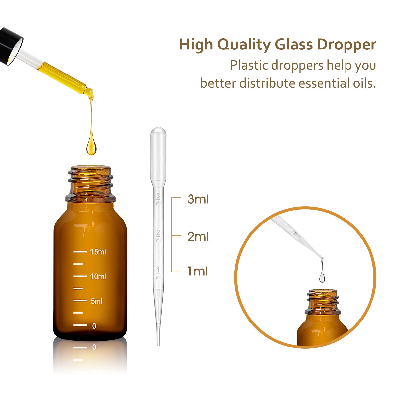 4Pcs Dropper Bottles Tincture Bottles with Dropper Glass 0.5oz 15ML Thick Amber Leakproof Essential Oils Bottles Eye Dropper Bottles with 1 Funnel & 4 Labels