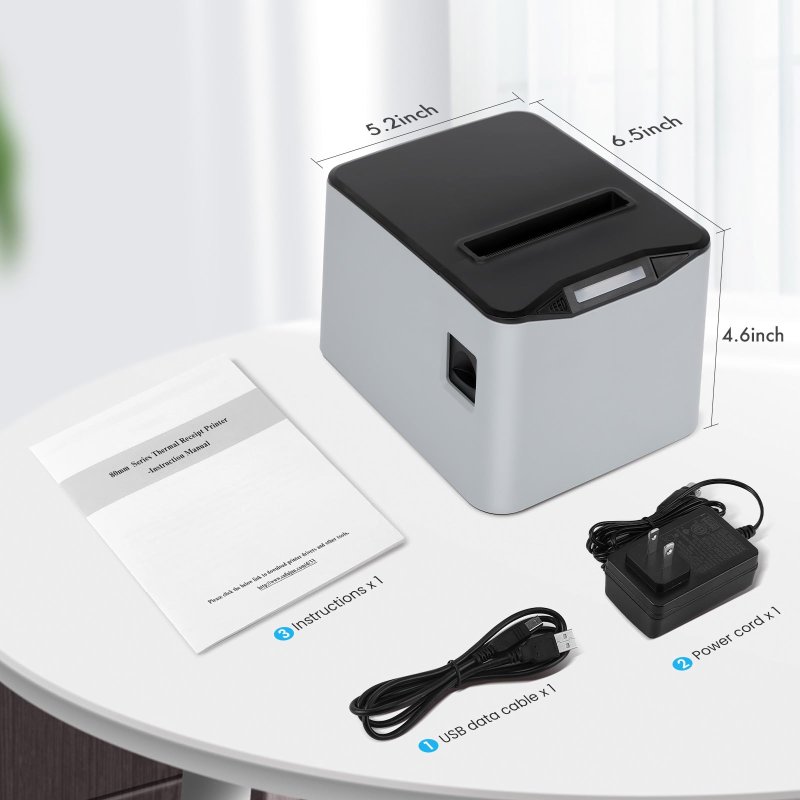 NUCOUN Thermal Receipt Printer,80mm USB POS Printer,Auto Cutter,Support Cash Drawer,Support Windows/Mac/Linux,Printer for Home Office Restaurant