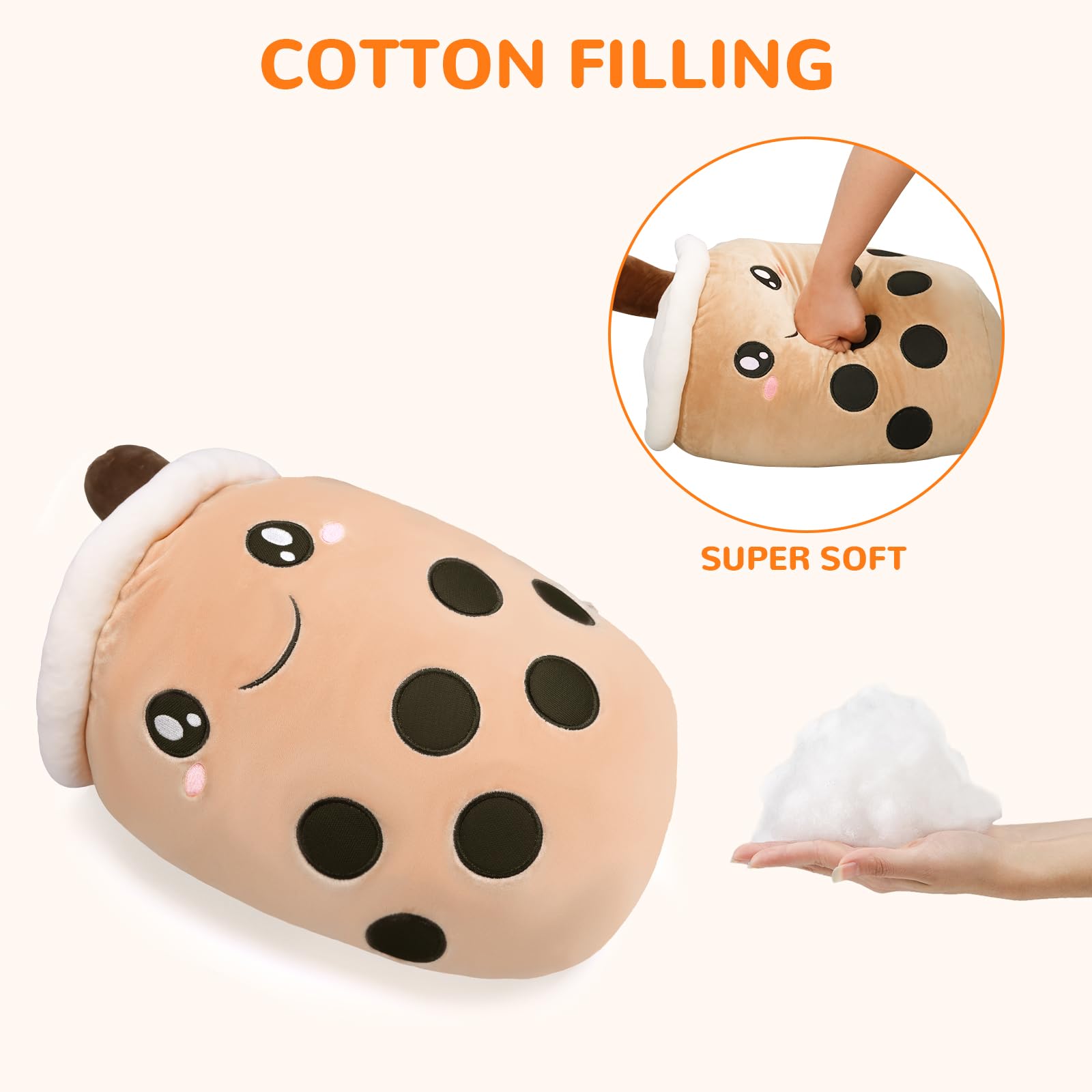 PLYFOU 11.8 Inch Bubble Tea Plush, Kawaii Plushies Bubble, Jumbo Bubble Milk Tea Toy, Bubble Tea Pillow, Bubble Tea Stuffed for Girls Brown, Idea for Girls