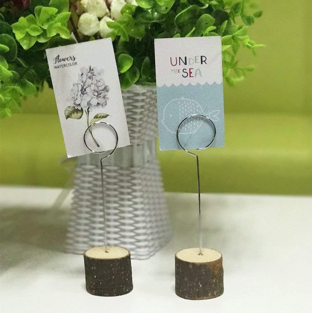 Wood Place Card Holders with Swirl Wire Table Number Stands and Photo Holders for Name Signs Card Holders for Weddings and Parties