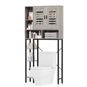 appolyn over the toilet storage cabinet with shelves and double doors, bathroom shelf over toilet with storage compartment, adjustable side storage shelf, freestanding bathroom storage rack, oak