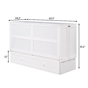 Harper & Bright Designs Queen Size Murphy Bed, Mobile Queen Murphy Bed with Drawer and Little Shelves on Each Side, Wood Queen Size Bed Frame, White