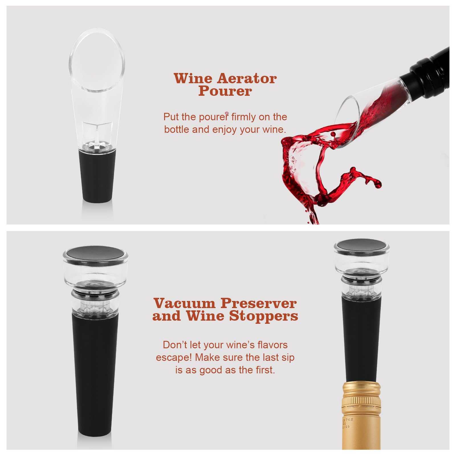 Electric Wine Bottle Opener -The Wine Gift Set, Includes a Charging Wine Bottle Opener, Wine Aerator, Vacuum Wine Preserver, Storage Base, Foil Cutter & USB Cable (Stainless Steel)