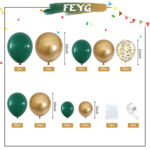 Balloons Garland Arch Kit Gold and Green, 18/12/10/5 inch Green Metal Gold Latex Balloon Set with Gold Confetti Balloons for Graduation Baby Shower Wedding Birthday Anniversary Bachelorette Supplies