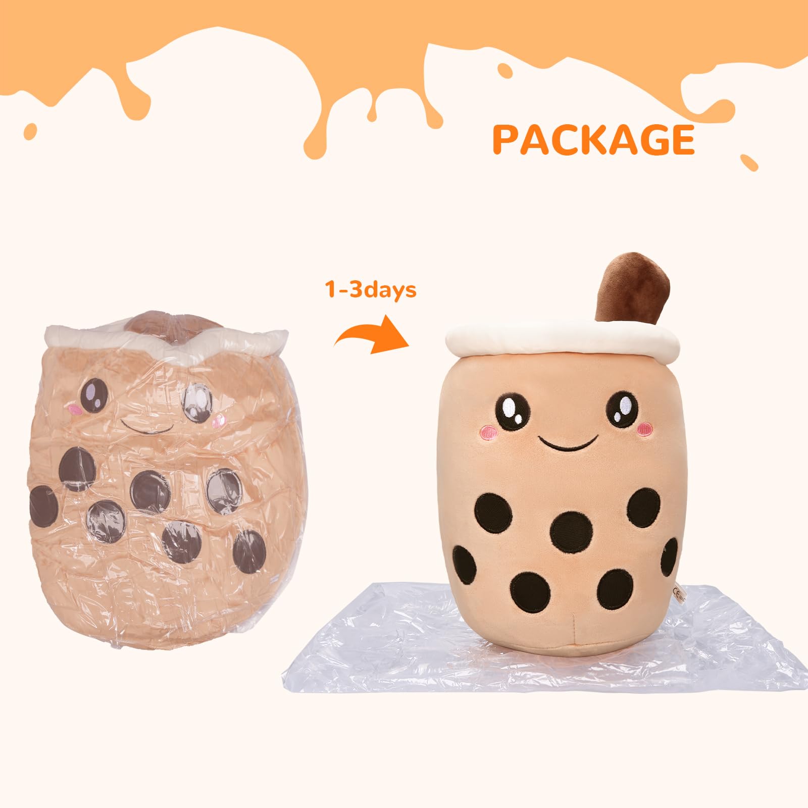 PLYFOU 11.8 Inch Bubble Tea Plush, Kawaii Plushies Bubble, Jumbo Bubble Milk Tea Toy, Bubble Tea Pillow, Bubble Tea Stuffed for Girls Brown, Idea for Girls