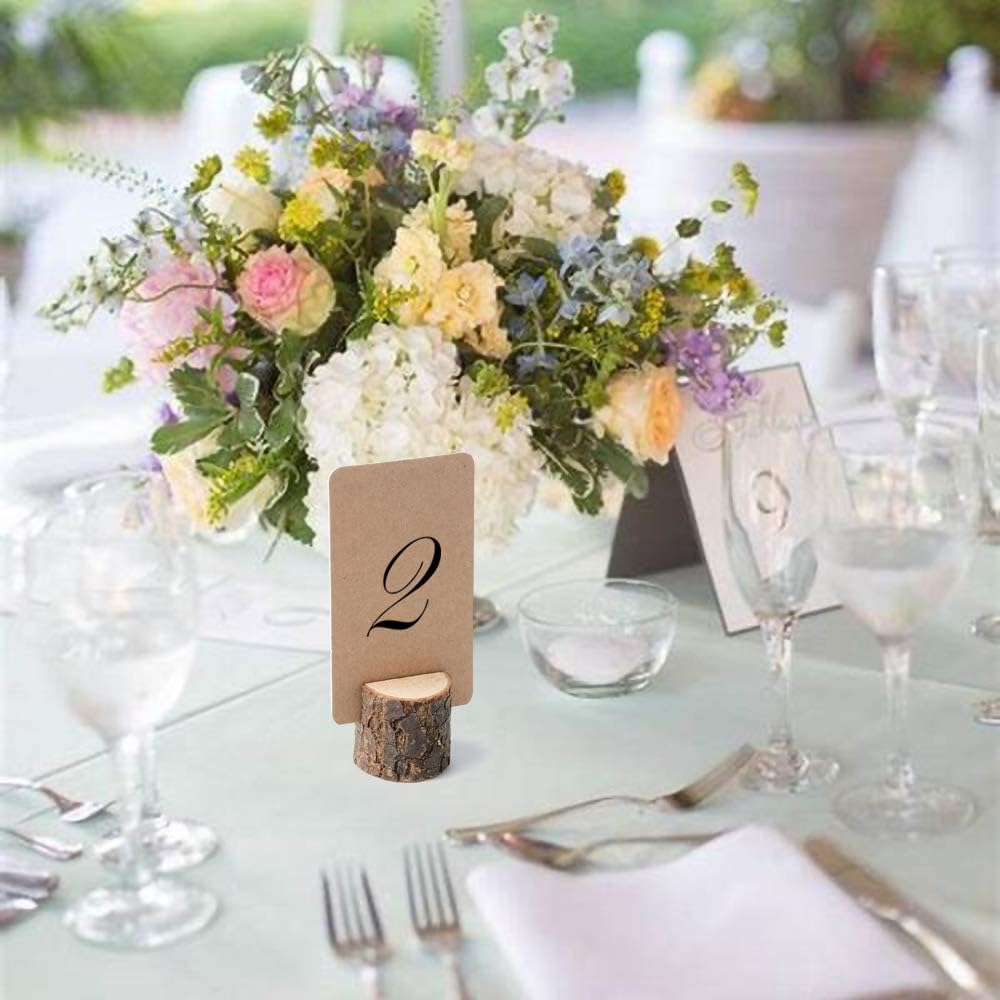 Rustic Place Card Holders with Kraft Table Place Cards Set Wood Table Number Holders Perfect for Thanksgiving, Wedding, and Birthday Parties - 10 Card Holders and 20 Kraft Paper Cards Included