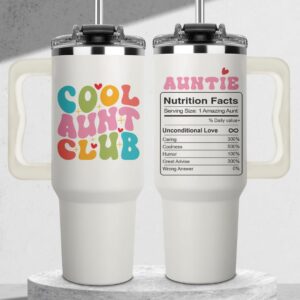 Christmas Gifts for Aunt - Cool Aunt Club Coffee Tumbler 40Oz, Best Aunt Gifts from Niece Nephew for Birthday, Mothers Day, Presents for First Time & Best Auntie Ever, New Aunty Cup with Handle Straw