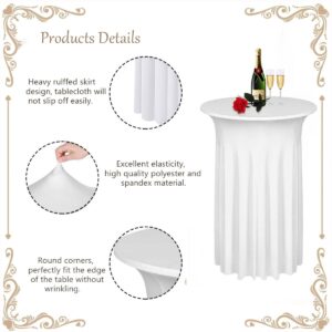 Albassa 4 Pack Cocktail Table Covers 32"x 43" Spandex Stretch Round Cocktail Tablecloths with Wavy Drapes Fitted High Top Bar Table Skirt for Wedding Party Banquet (White, 4 PCS)