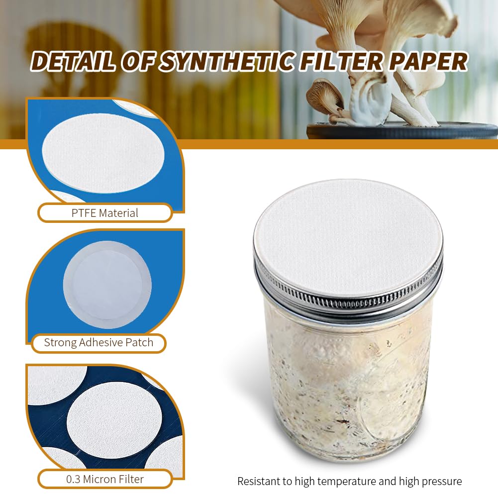 Synthetic Filter Paper Stickers 65 mm PTFE Filter Disc 0.3 μm Filter Paper for Mushroom Cultivation Wide Mouth Jar Lids