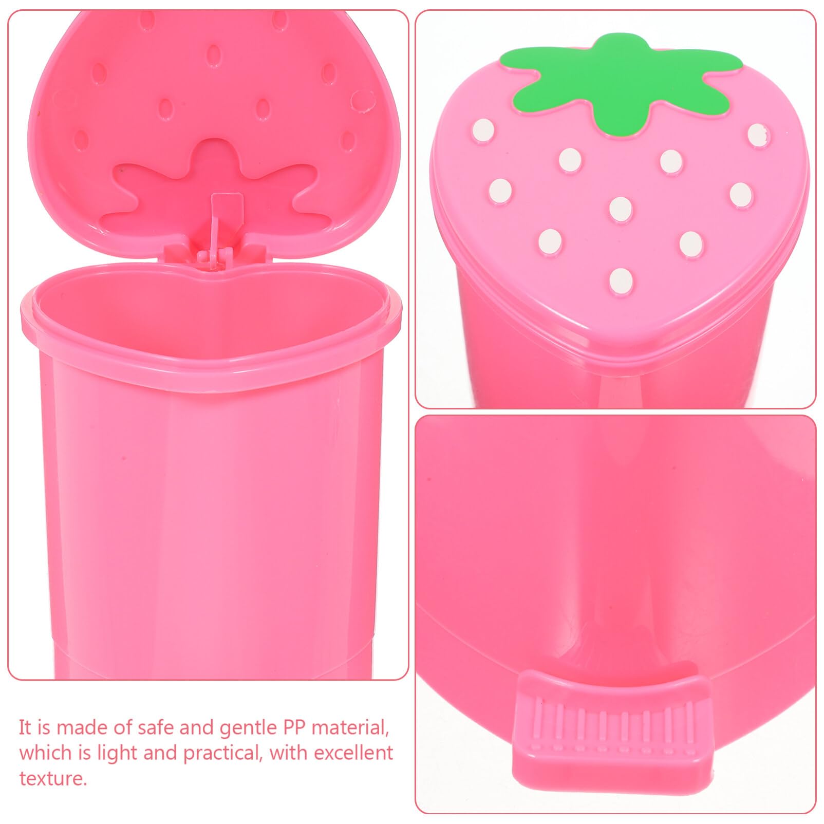 Kichvoe Strawberry Trash Can Cute Trash Can Desktop Trash Can Mini Pink Garbage Can Strawberry Countertop Wastebasket for Desk Bathroom Bedroom Kitchen Office