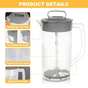 Mixing Pitcher for Drinks, 2 Quart/ 64oz Plastic Water Pitcher with Lid, Angled Plastic Blades and Adjustable Mixer Plunger for Juice, Powdered Milk, Beverage Container (One)