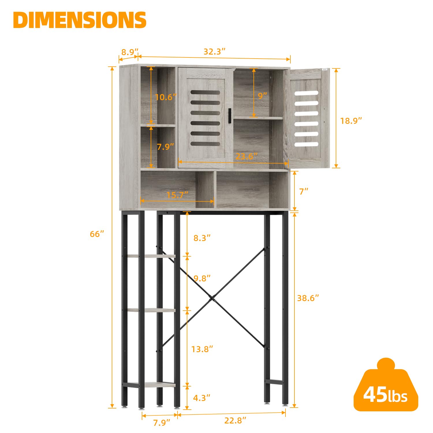 APPOLYN Over The Toilet Storage Cabinet with Shelves and Double Doors, Bathroom Shelf Over Toilet with Storage Compartment, Adjustable Side Storage Shelf, Freestanding Bathroom Storage Rack, Oak