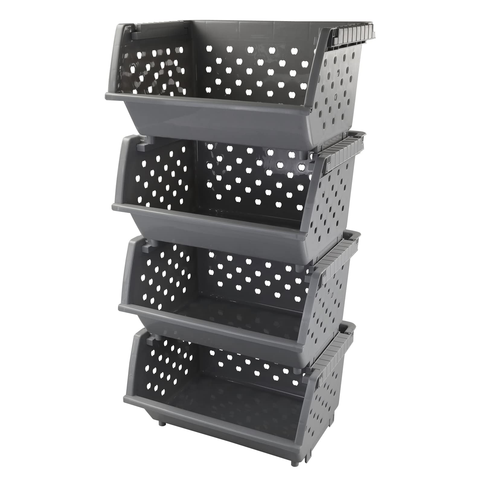 DynkoNA 4-Pack Plastic Stacking Storage Baskets, Large stackable organizer basket