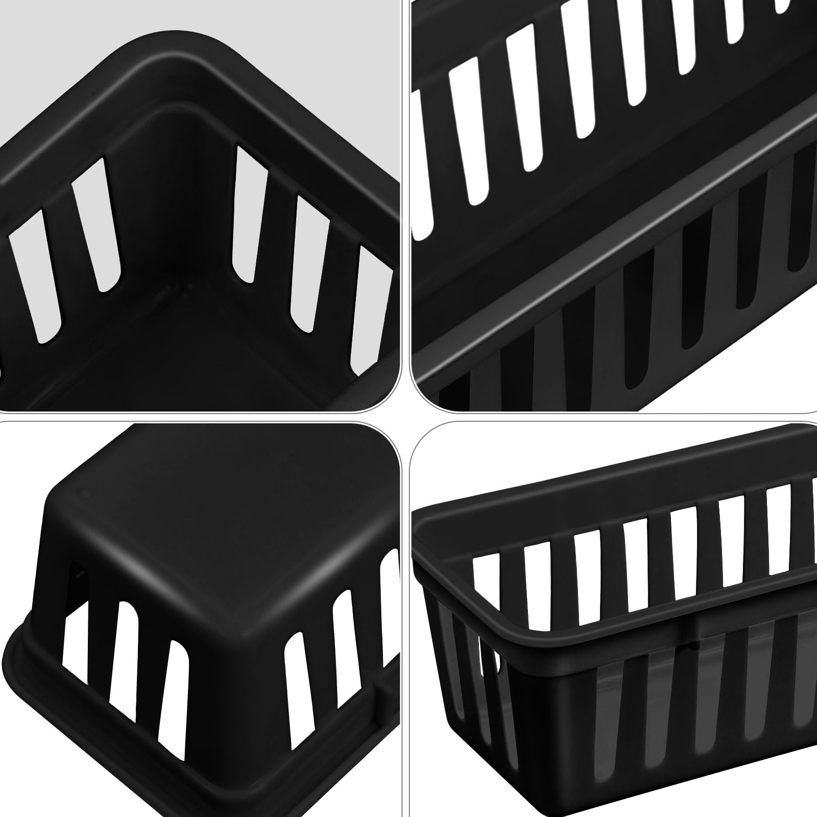 Domensi 12 Pack Slim Plastic Storage Baskets Tray for Organizing 10.25 x 3.25 x 2.5 Inch Small Narrow Storage Bins Stackable Drawer Pencil Trays Holder for Desk Garage Cabinet Containers(Black)