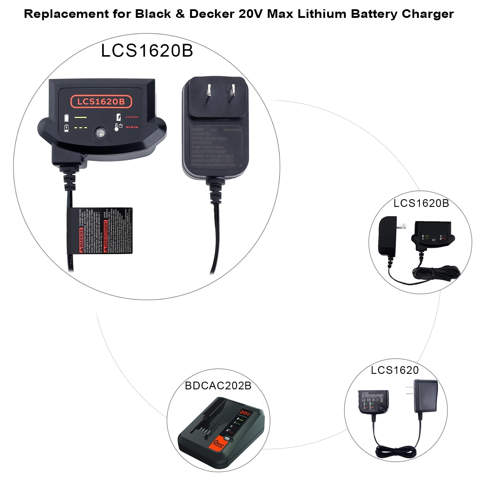 LCS1620B Compatible with Black and Decker 20V Lithium Battery Charger, Compatible with Black & Decker 12V 20V Battery LBXR20 LBXR20-OPE LBX4020 LB2X4020