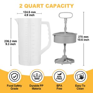 Mixing Pitcher for Drinks, 2 Quart/ 64oz Plastic Water Pitcher with Lid, Angled Plastic Blades and Adjustable Mixer Plunger for Juice, Powdered Milk, Beverage Container (One)