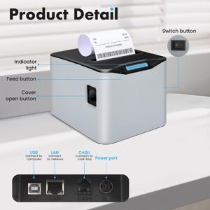 NUCOUN Thermal Receipt Printer,80mm USB POS Printer,Auto Cutter,Support Cash Drawer,Support Windows/Mac/Linux,Printer for Home Office Restaurant