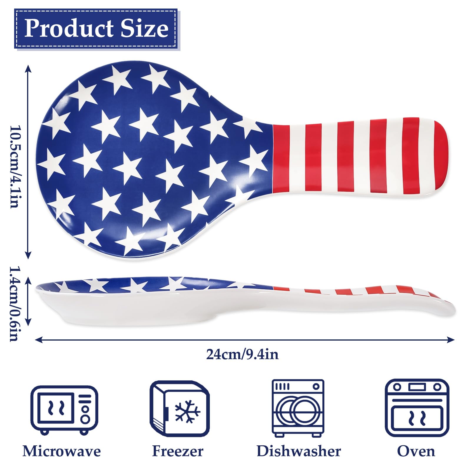 Whaline Patriotic Spoon Rest American Flag Ceramic Spoon Holder 4th of July Star Stripe Sauce Dishes Ring Dish for Independence Day Kitchen Office Party Decor