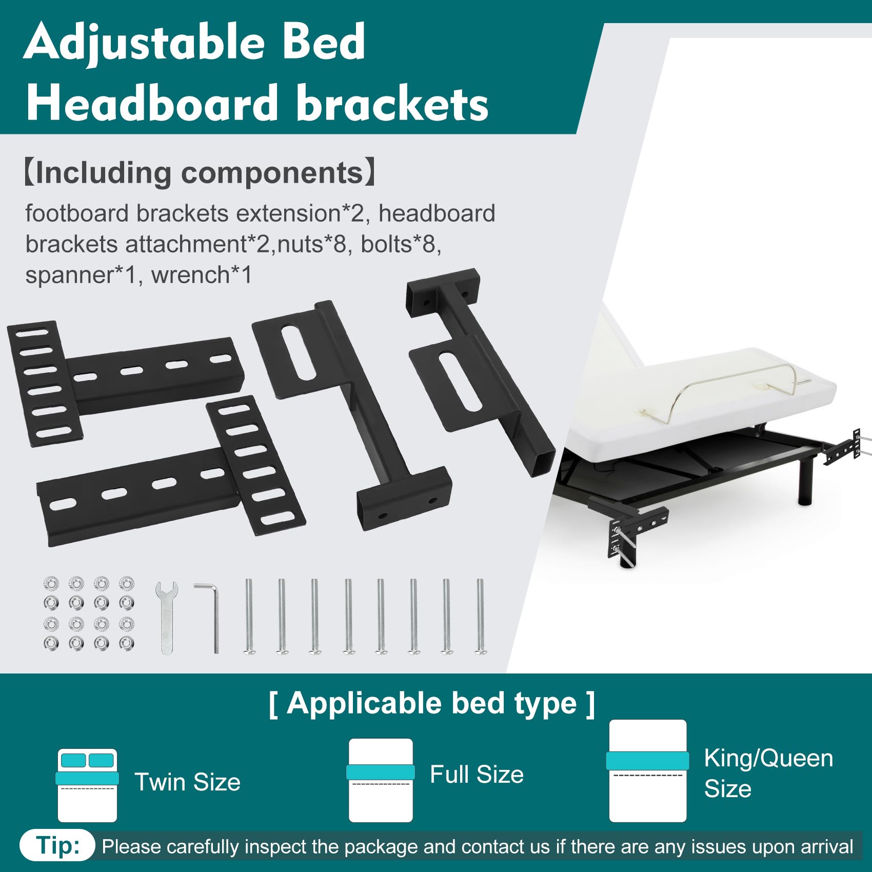 Universal Headboard Bracket, Thickened Black Metal Bed Headboard Bracket, Adjustable Headboard Bracket Kit Wall Mounted with Foot Pedal Extension Kit（2 Pcs），3-Year Warranty