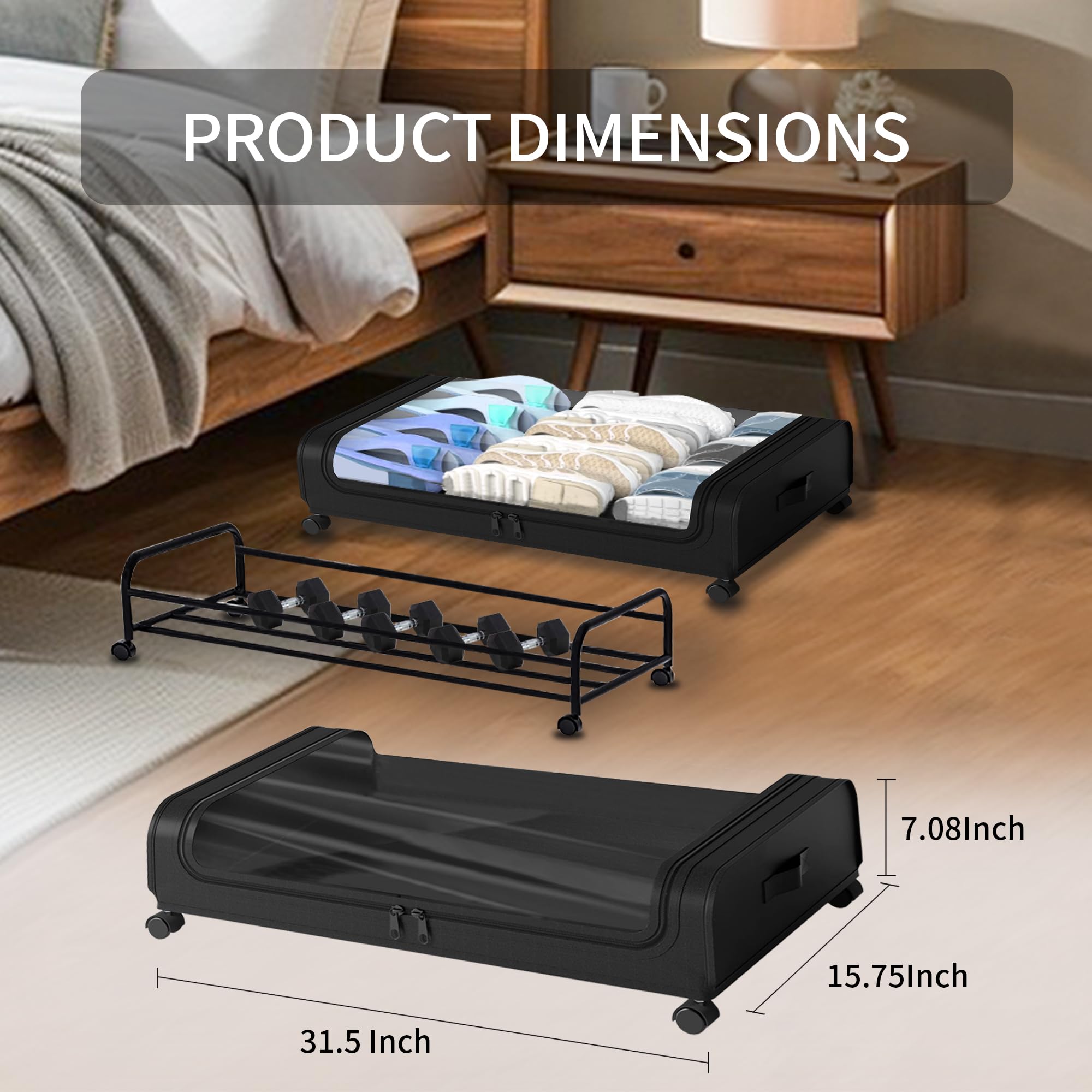 XISOCO Under Bed Storage,2 Pack Under the Bed Storage Containers with Wheels, Underbed Storage with 8Pcs Drawer Dividers, Perfect for Storing Bedding, Clothes, Shoes, Toys, and More!