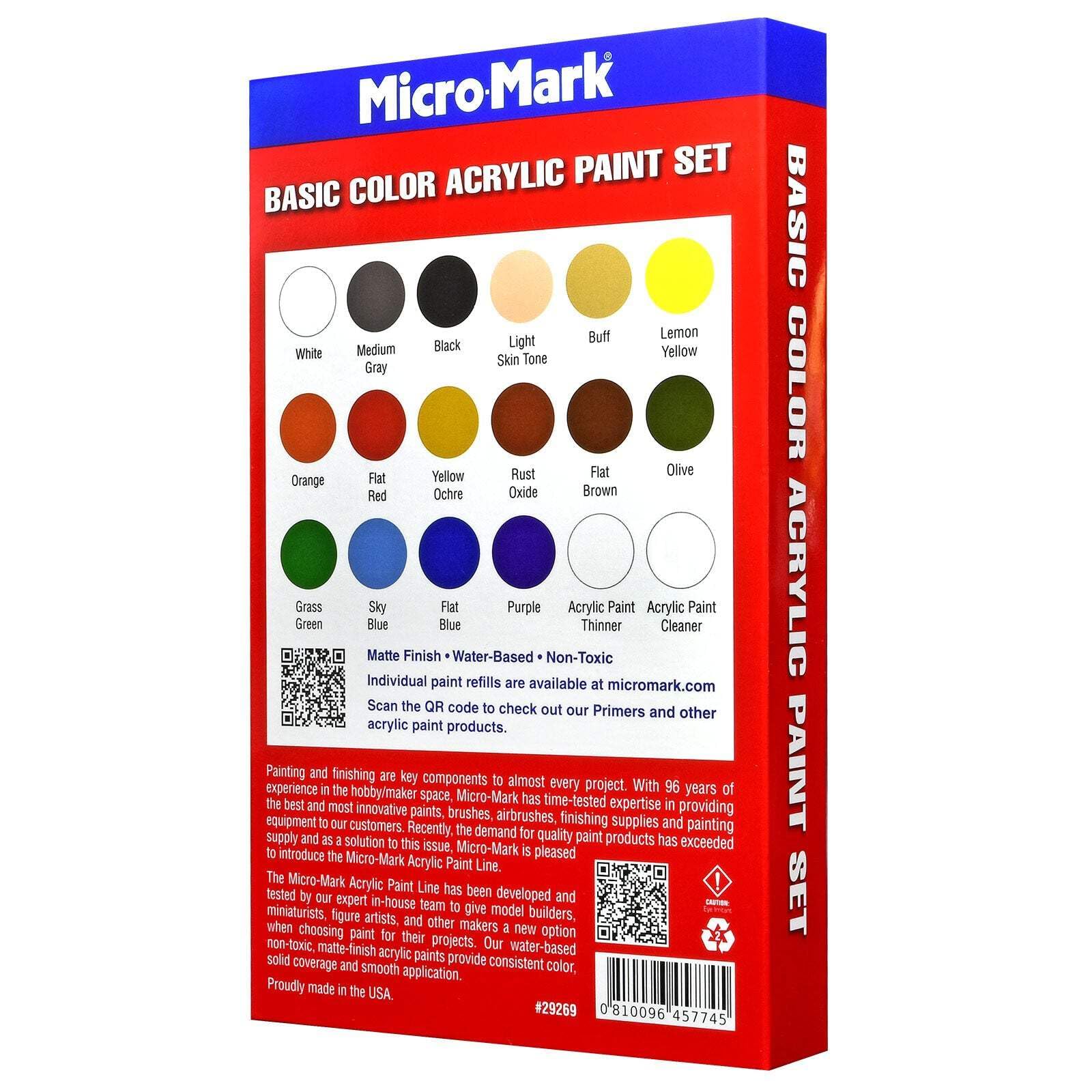 Micro-Mark Basic Color Model Paint Set - Versatile Paint Set for Models, Miniatures, Game Figures, Canvas, and Crafts