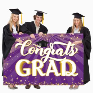 YQUQWN, Purple Graduation Banner Backdrop- Big, 72x44 Inch, Purple Graduation Decorations, Congrats Grad Banner for College Graduation Party Decorations 2024, Graduation Decorations Class of 2024