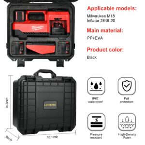 Air Compressor Waterproof Hard Case Compatible with Milwaukee M18 Inflator 2848-20, Air Pump Carrying Bag for Milwaukee Tools, Storage Holder for Battery Pack 18V 3.0 to 6.0 Ah - Black (Only Case)