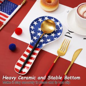 Whaline Patriotic Spoon Rest American Flag Ceramic Spoon Holder 4th of July Star Stripe Sauce Dishes Ring Dish for Independence Day Kitchen Office Party Decor