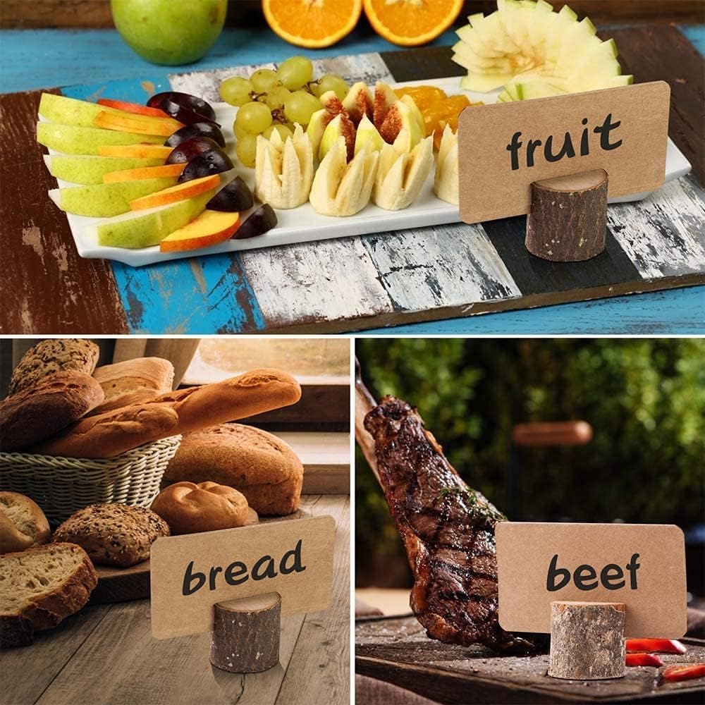 Rustic Place Card Holders with Kraft Table Place Cards Set Wood Table Number Holders Perfect for Thanksgiving, Wedding, and Birthday Parties - 10 Card Holders and 20 Kraft Paper Cards Included