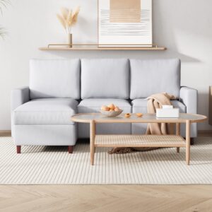 coeztt Convertible Sectional Sofa Couch, L-Shaped Sofa with Linen Fabric, 3 Seat with Movable Ottoman Small Couch for Small Apartments, Living Room and Office (Grey)