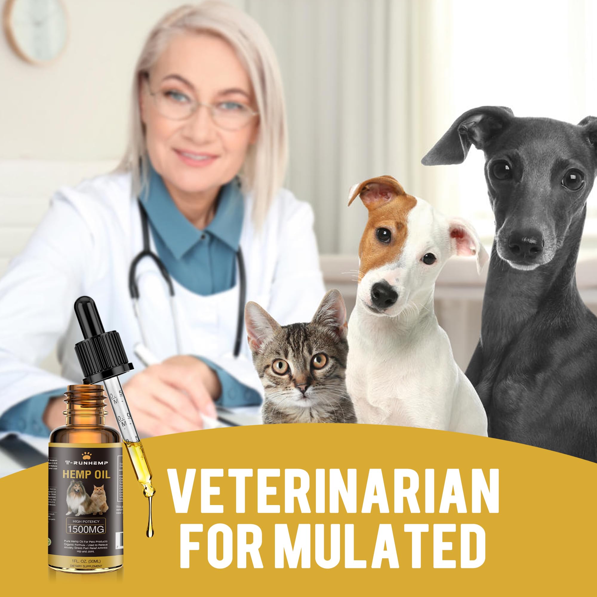 T-RUNHEMP|Hemp Oil for Dogs Cats - Helps Pets Calming Drops Anxiety and Stress Relief, Pain Relief Inflammation, Joint Health Pet's Calming Treat Omega 3, 6, 9 and Vitаmins B, C, E