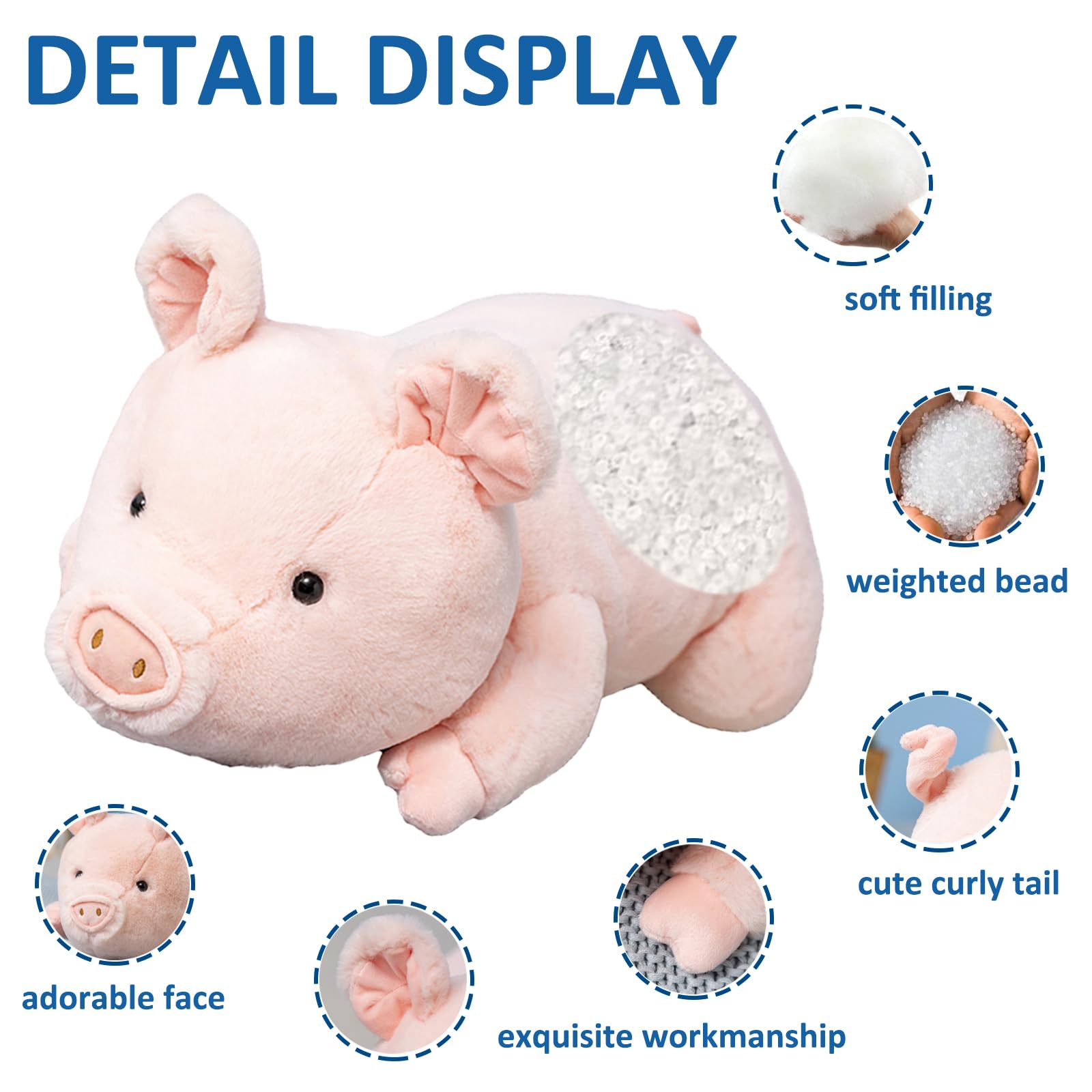 Fawowe Weighted Stuffed Animals, Weighted Pig Stuffed Animal Cute Pig Weighted Plush Animals Hugging Pillow Toy Gifts for Adults and Kids, 15.7 inch