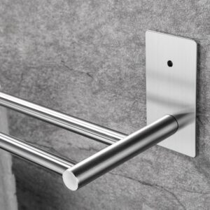 Taozun Self Adhesive 16-Inch Towel Holder Bathroom Double Towel Bar SUS304 Stainless Steel Towel Rail Stick On Wall