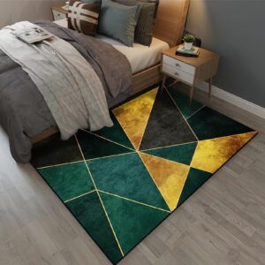 QUORIT Emerald Green Gold Marble Area Rug, Luxury Black Gold Geometric Non Slip Living Room Rugs, Easy Care Durable Carpet for Indoor Bedroom Office Decor Mat - 3 ft x 4 ft, Style-7