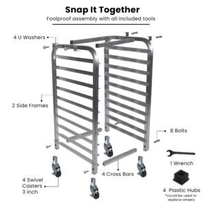 TITAN KRAFT 10-Tier Half Sheet Pan Rack - Commercial Aluminum Baking Sheet Rack for 18" x 13" Sheets/Pan, Speed Rack with Lockable Casters for Kitchens - Baking Sheet NOT Included - 18" x 15.25" x 36"