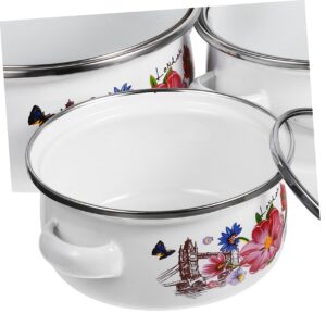 Homoyoyo 3pcs Enamelware Pot Set Enamel Stock Pot with Lid Floral Retro Cooking Pot Vintage Soup Pot Nesting Stew Pot Enameled Steel Cookware for Home Kitchen 12cm 16cm 18cm