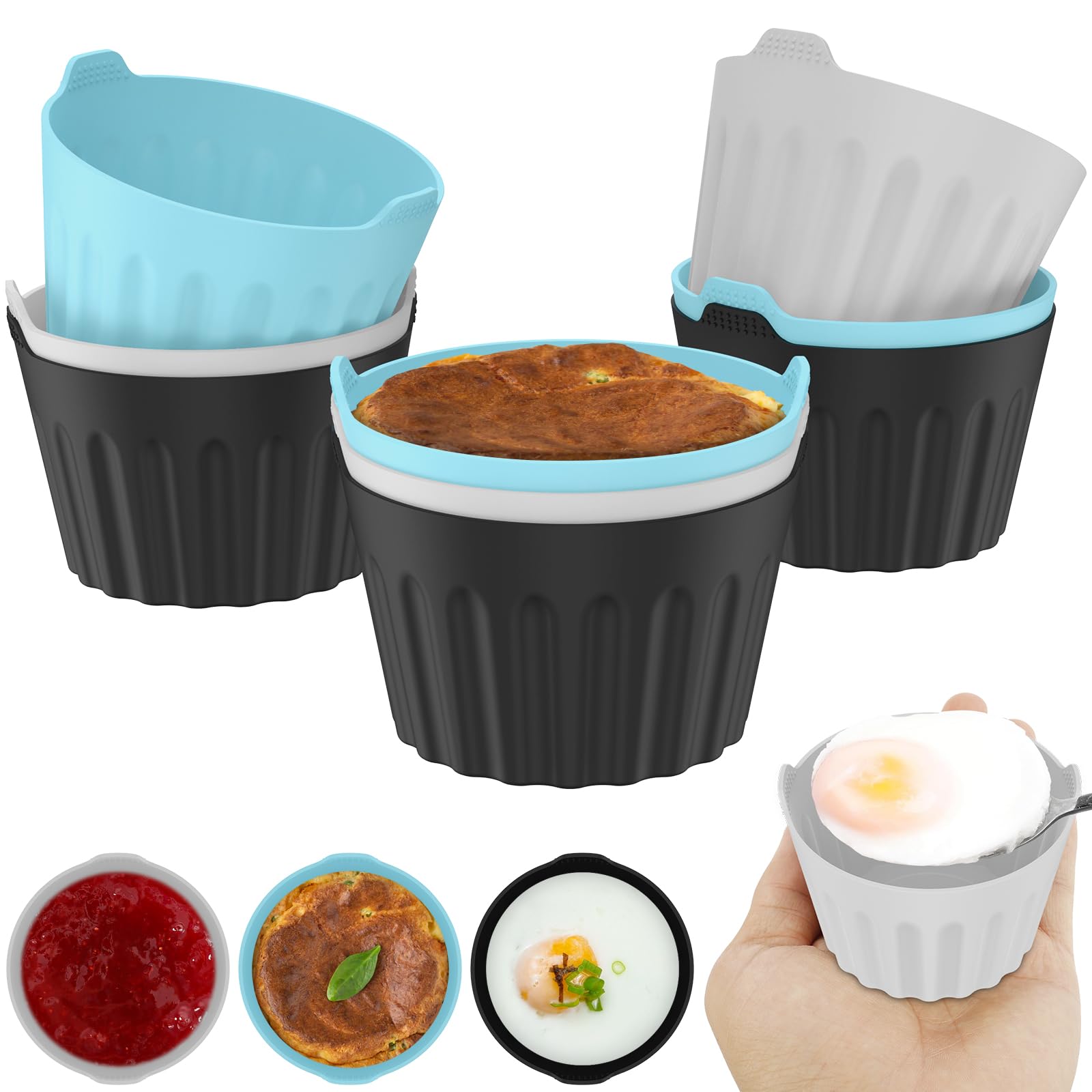 9Pcs Air Fryer Egg Poacher Cups, Silicone Egg Poacher Cups, Egg Cooking Cups, Reusable Nonstick Air Fryer Egg Mold, Poached Egg Cooker, Silicone Ramekins Cupcake Baking Cups for Air Fryer Oven Microwave