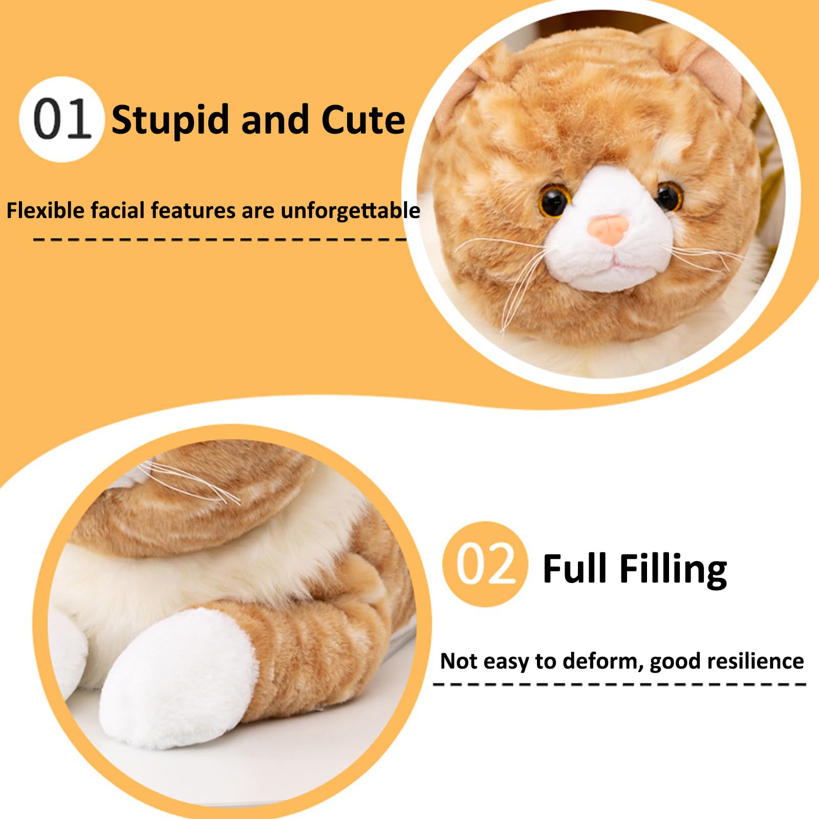 Fawowe Cat Weighted Stuffed Animals, 5.3 lbs 25.5 inch Weighted Cat Plush Toy Realistic Cat Weighted Plush Animals Pillow Gifts for Adults and Kids