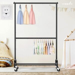 MISSLO Heavy Duty Clothing Racks for Hanging Clothes Rack Double Rod Garment Rack Rolling Closet Wardrobe Rack on Wheels, Metal, Adjustable, Black