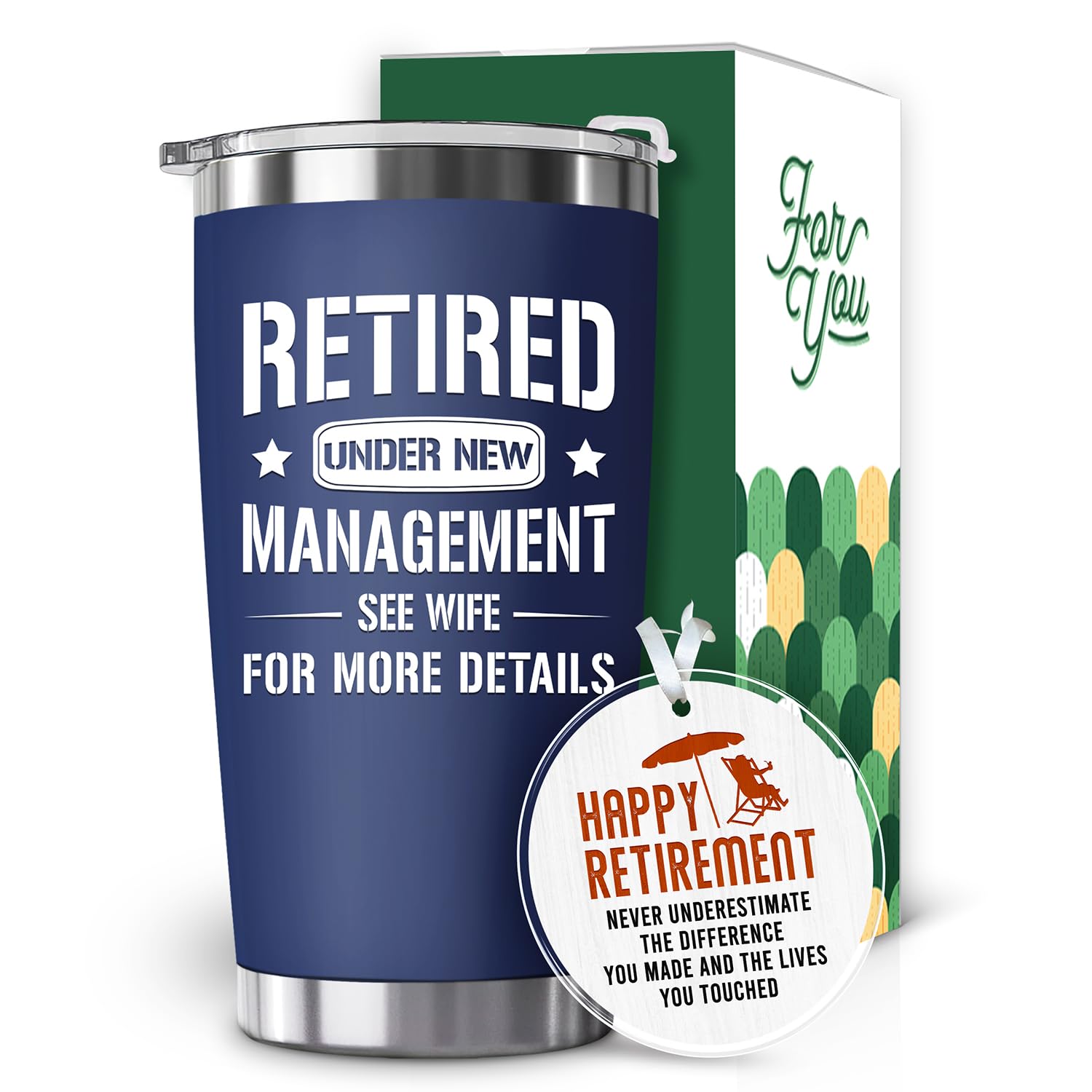 HEXMOZ Retirement Gifts for Men 2024 - Best Gifts for Retirement, Funny Retirement Gifts for Men, Man - Happy Retirement Party Decorations For Men, Christmas Retirement Ornament vs 20oz Navy Tumbler