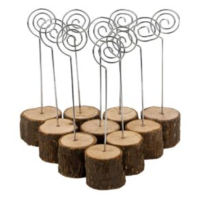 Wood Place Card Holders with Swirl Wire Table Number Stands and Photo Holders for Name Signs Card Holders for Weddings and Parties