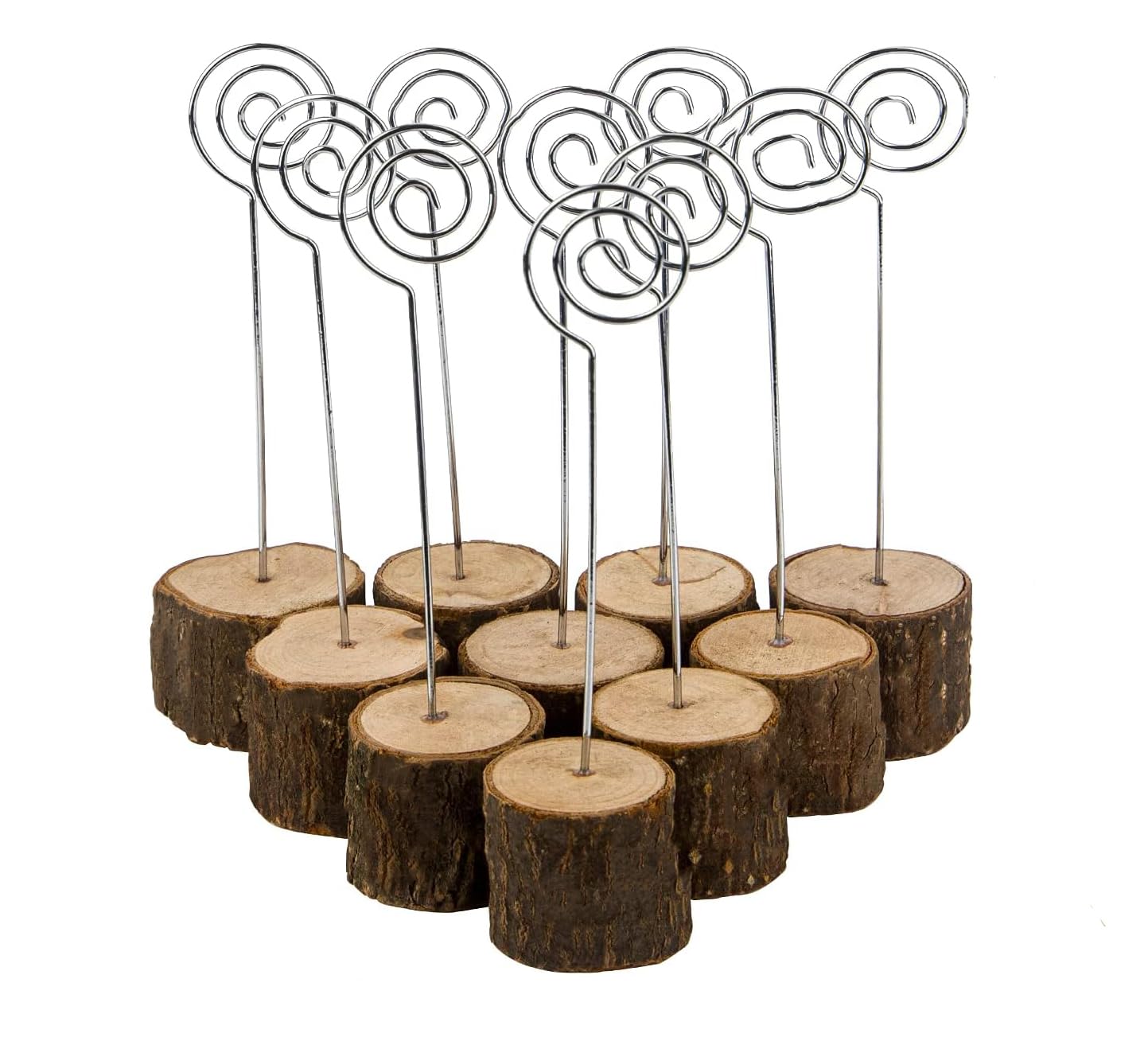 Wood Place Card Holders with Swirl Wire Table Number Stands and Photo Holders for Name Signs Card Holders for Weddings and Parties