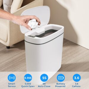 Knuidrte Bathroom Trash Can with Lid, 3.7 Gallon Waterproof Garbage Can, Electric Smart Sensor Touchless Trash Can with 40pcs Trash Bags, Ideal for Bathroom, Kitchen, Living Room