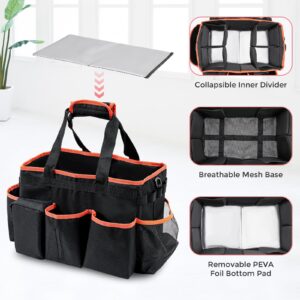 ProCase Cleaning Caddy Bag for Housekeepers, Foldable Cleaning Supply Bag with 5 Compartments, Wearable Cleaning Detailing Bag Organizer Tote Bag with Handles and Shoulder Strap -Orange