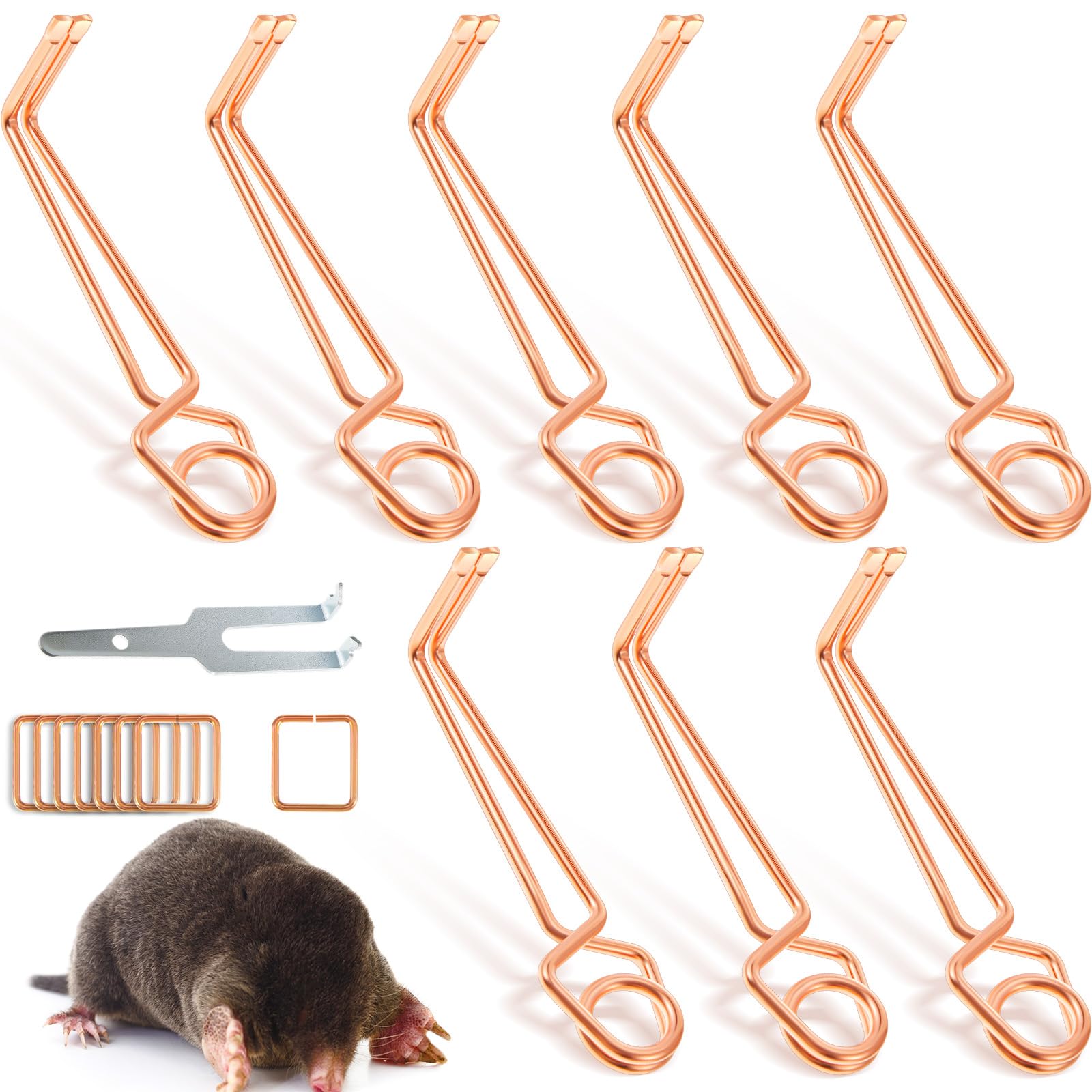 Qualirey 8 Pcs Outdoor Mole Trap Wire Tong Safe Effective Underground Spring Trap for Weather Resistant Work Mouse Wildlife Animal Control Supplies Commercial Residential Backyards Garden Flower Beds