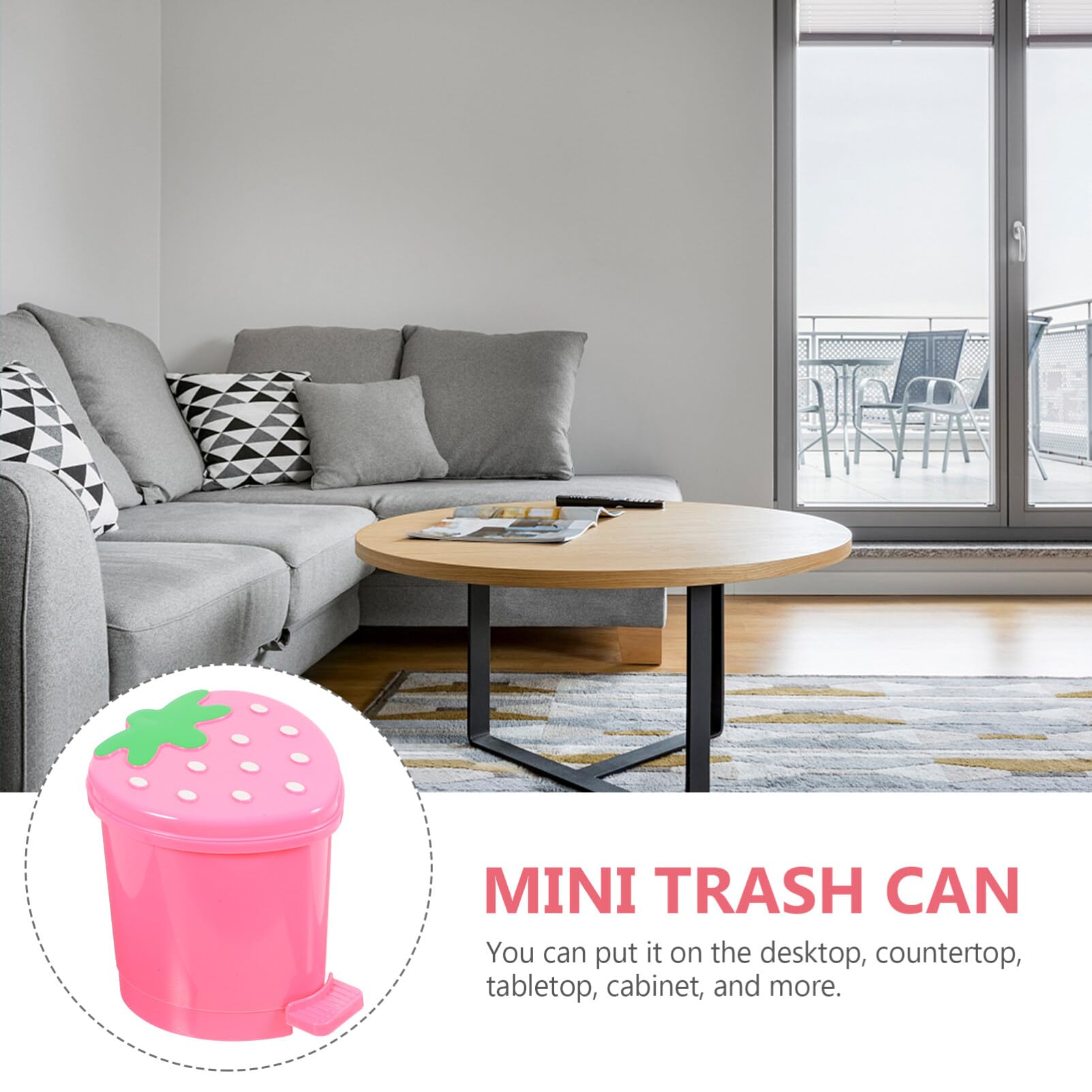 Kichvoe Strawberry Trash Can Cute Trash Can Desktop Trash Can Mini Pink Garbage Can Strawberry Countertop Wastebasket for Desk Bathroom Bedroom Kitchen Office